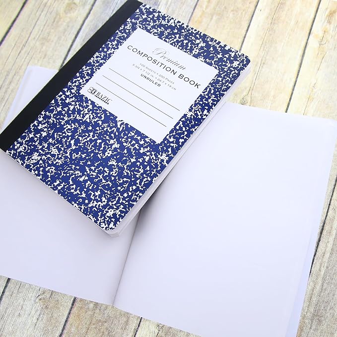 BAZIC Composition Book Blue Marble Unruled Ruled 100 Sheet Notebook, Blank Page Journal Comp Notebooks for School, 48-Pack