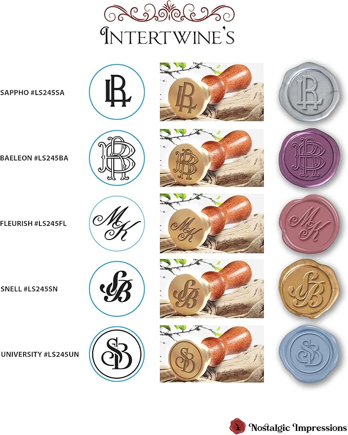 Custom Monogram Wax Seal Stamp with Intertwined Initials for Personalized Letters and Wedding Invitations-Multiple Design Options-USA Handcrafted