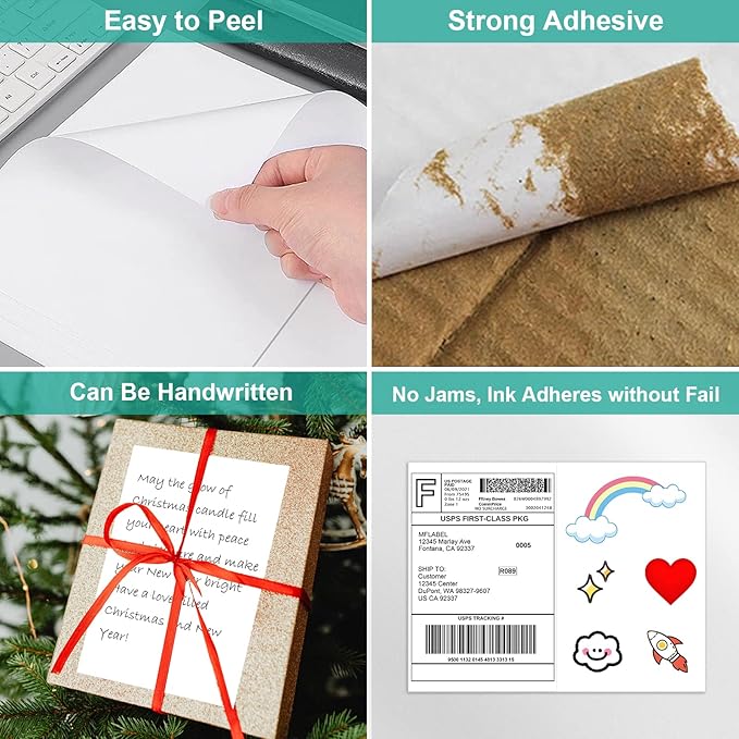 MFLABEL Half Sheet Shipping Labels - 200 Self Adhesive Sticker Sheets for Laser & Inkjet Printers, Waterproof & Smudge-Free, with 12 Free Fragile Labels for Packaging, Shipping and Crafting