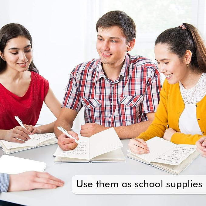 feela 3 Pack Notebooks Journals Bulk, Hardcover Notebook Classic Ruled Lined Journals with Pen Holder for Women Girls School Business Supplies, with 3 Black Pens, 120 GSM, 5.1”x8.3”, A5, White