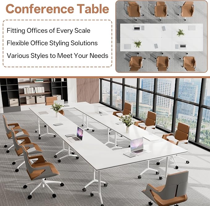 Conference Table, Folding Conference Tables for 2-20 People, Modern Conference Room Table with Wheels, Super Sturdy Large Rectangle Mobile Meeting Seminar Tables for Office (8PCS 61.0in)