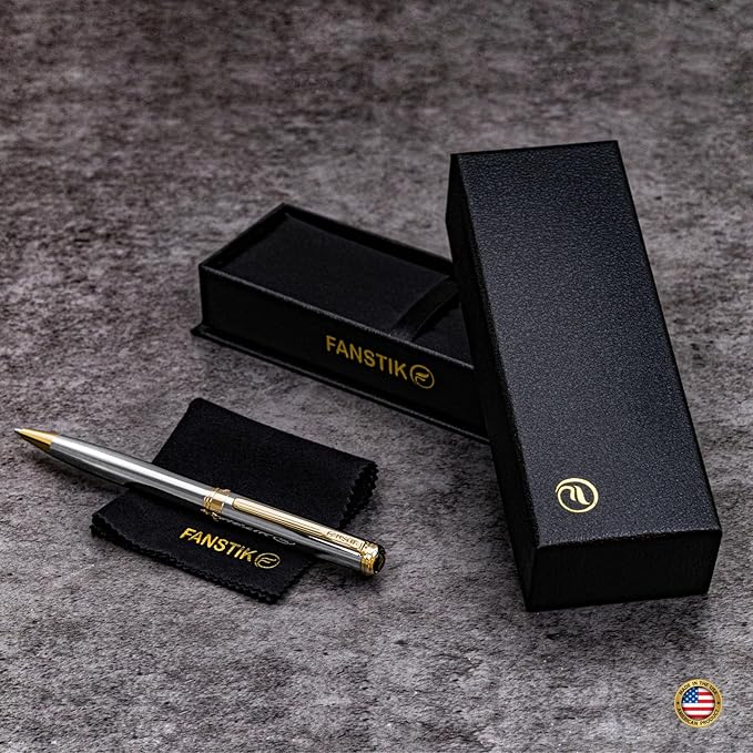 Silver&Gold Luxury ballpoint Pen (Made In USA) fancy gift set for women, Real 24K Gold Plating, Professional executive pen gift set for men (Lux BallPoint Silver-Gold)