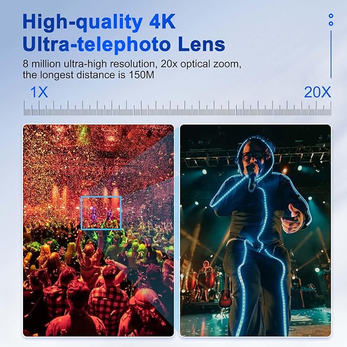 PTZ Camera, 4K 20X HDMI Camera Support AI Optical Zoom Video and POE with Network IP Live Streaming, Simultaneous 3G-SDI and USB Video Output, for Conferences, Church, Teaching