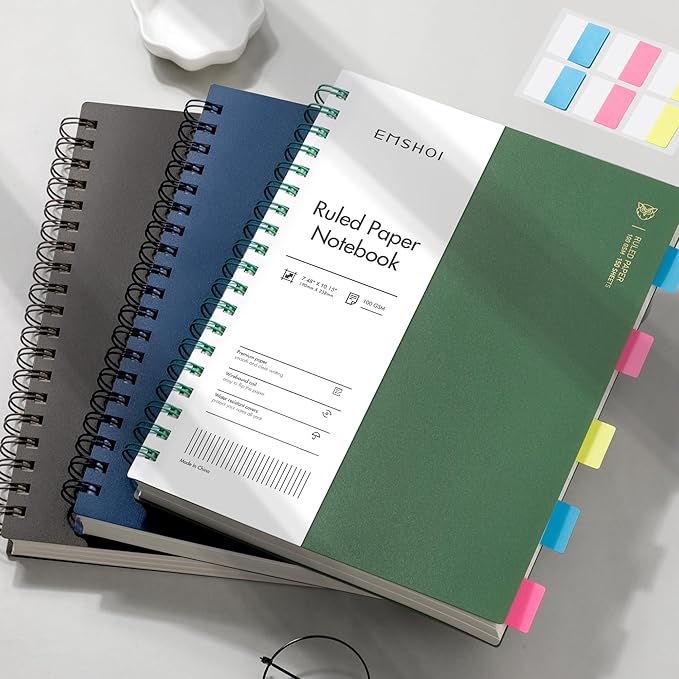 EMSHOI B5 Spiral Notebook College Ruled Lined Journal, Large 7.48" X 10.15", 300 Pages/150 Sheets, 100gsm Thick Paper, Waterproof Hardcover, for Office School Women Men Work Writing Notes, Green