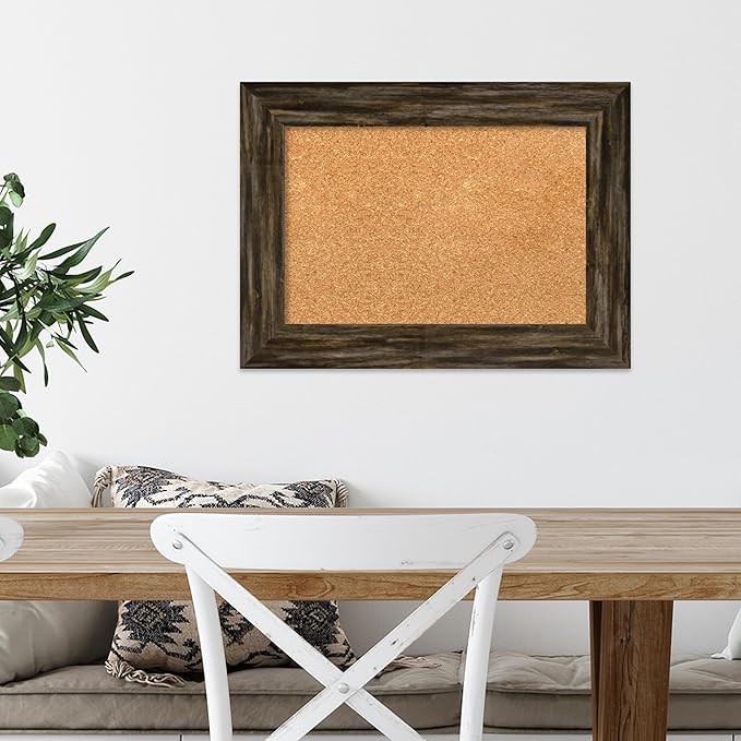 Amanti Art Natural Cork Board for Wall, 17x23 Vision Board with Brown Wood Frame, Small Corkboard Office Decor for Home Organization, Country Rustic Corkboard Pinboard to Display Items for Home