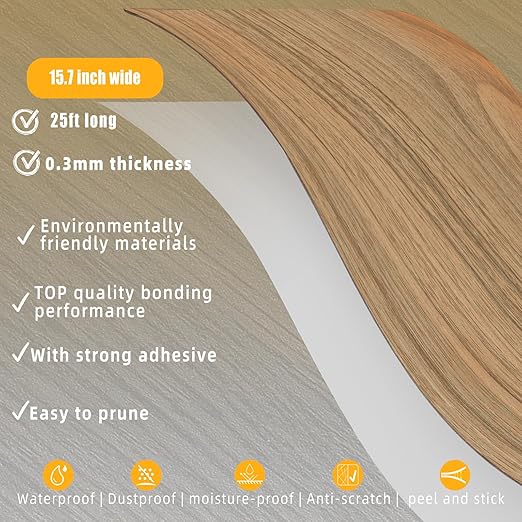 GSCIT Club Natural Walnut Wallpaper, 15.7 inch X 25ft Self Adhesive Wood Grain Repair Tape Patch for Tables, Chairs, Baseboards, Doors, Windows, Floors, Handicraft DIY.