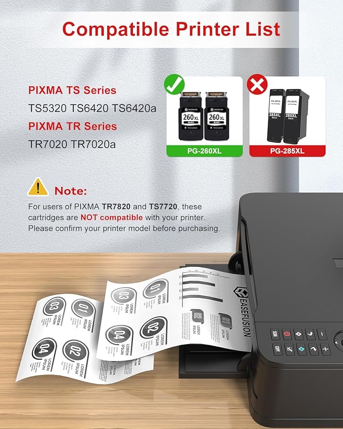 260XL Replacement for Canon 260XL PG-260 Black Ink Cartridges 260 PG260 Compatible with Canon Pixma TS6420a TS6420 TR7020a TS5300 TS5320 TR7020 Printer Ink Cartridges (2 Black)
