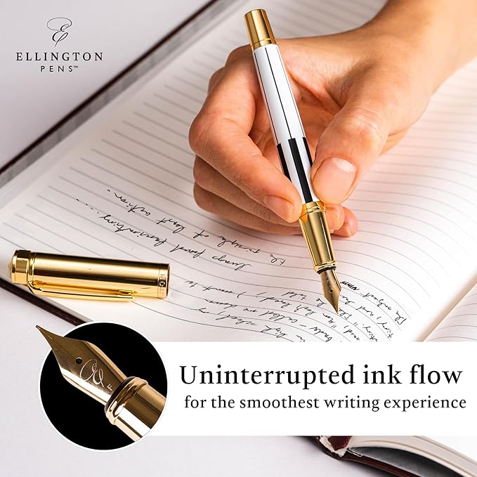 Luxury Fountain Pen Set- Fountain Pens for Writing - Smooth Extra Fine Nib - Includes Refillable Ink Converter, 3 Ink Cartridges [Black & Blue], Gift Box - Elegant Calligraphy