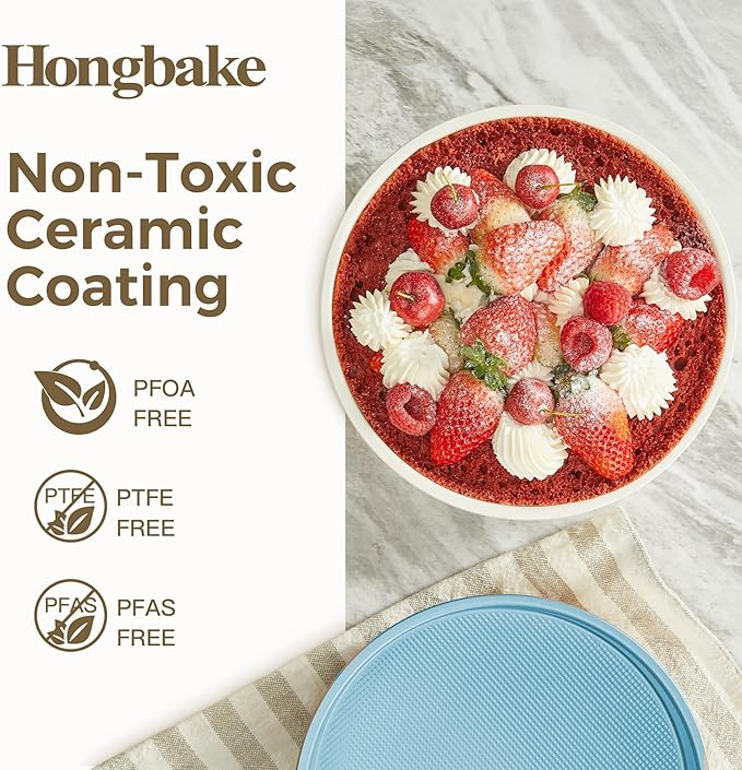HONGBAKE 9 Inch Round Cake Pan Set of 2, Nonstick Ceramic Coating Cake Molds with Diamond Texture, Aluminized Steel Cake Pans Sets for Baking & Cheesecake, Heavy Duty & Non-Toxic (Light Blue, 2PCS)
