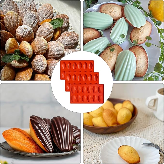 Madeleine Pans for Baking, Non-stick Silicone Madeleine Cookies Trays for Baking, 3Pcs Shell Shape Madeleine Mold Cake Pans (Mini(12-Cavity))