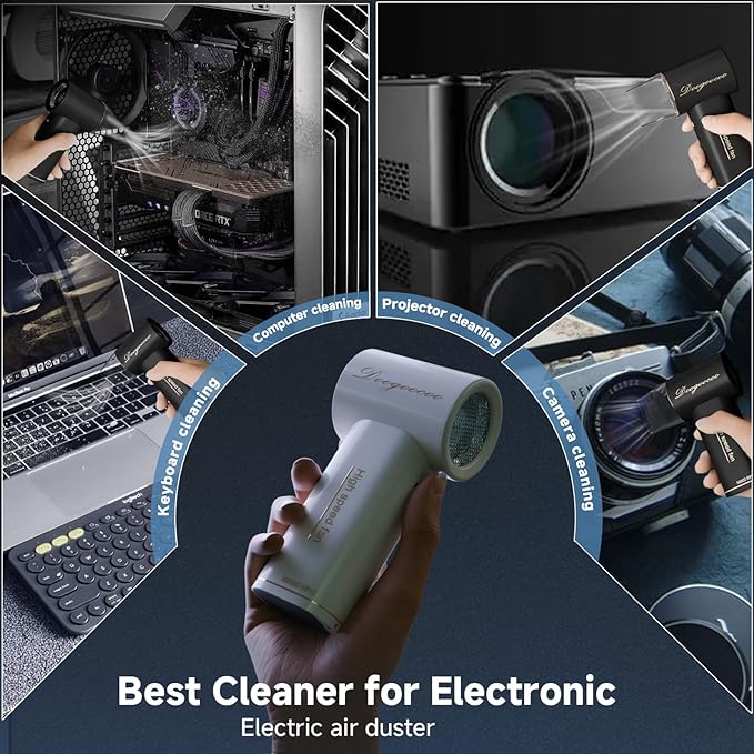 Mini Compressed Air Duster, 5 Gear Adjustable 80000RPM [Small But Powerful] Cordless Electric Air Blower, Fast Charging & Reusable Dust Cleaner for Computer, Keyboard, House & Car (White)