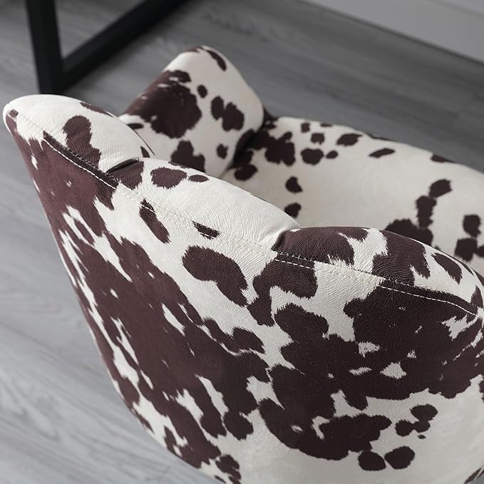 VESCASA Adjustable Home Office Desk Chair with Comfy Back, Linen 360 Swivel Upholstered Task Armchair with Wheels for Teens Bedroom/Living Room, Cowhide Print