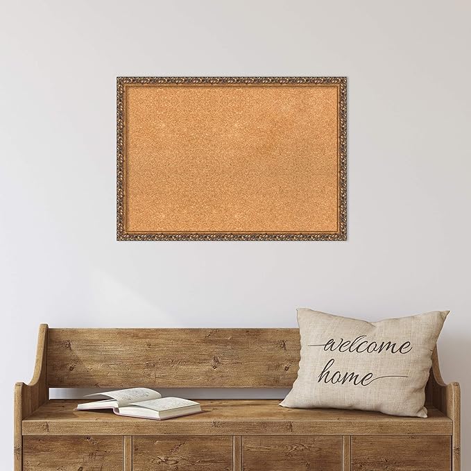 Amanti Art Natural Cork Board for Wall, 20x28 Vision Board with Bronze Frame, Medium Corkboard Office Decor for Home Organization, Traditional Corkboard Pinboard to Display Items for Home