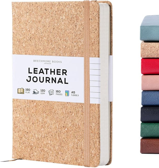 BEECHMORE BOOKS Lined Journal Notebook, 5.8 x 8.3 inch, A5 160 Lined Pages, Hardcover Leather Journals for Women, Men, Writing and Notebooks for Work - 120 GSM Thick Paper, Gifts Box Included