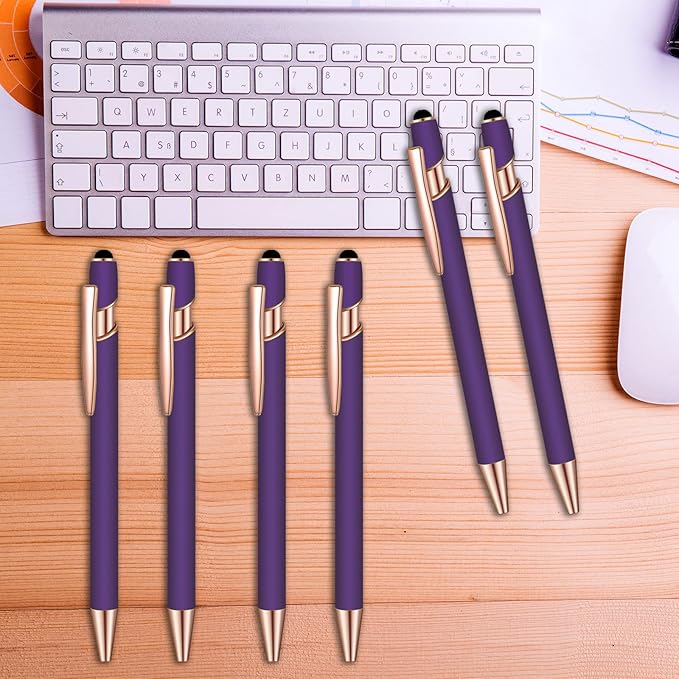 8 Pcs Blue Ink Ballpoint Pen with Stylus Tip 2 in 1 Stylus Ballpoint Pen Metal Pens Stylus Pen for Touch Screens School Office Coworkers (Purple Rose Gold)