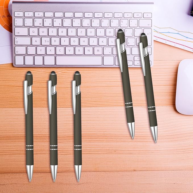 8 Pcs Blue Ink Ballpoint Pen with Stylus Tip 2 in 1 Stylus Ballpoint Pen Metal Pens Stylus Pen for Touch Screens School Office Coworkers (Coffee)