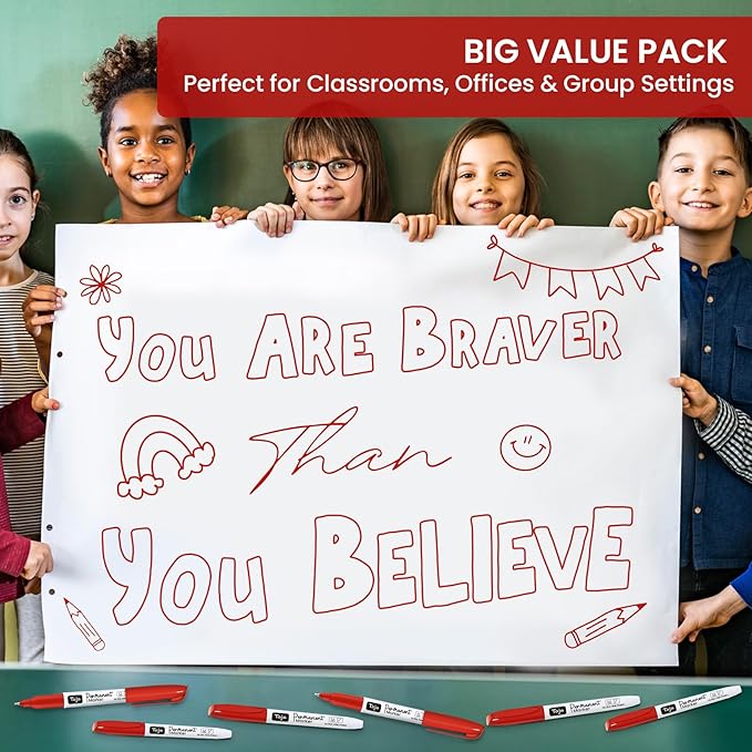 Permanent Markers Ultra Fine Tip, 30 Pack Red Quick-Drying and Fade-Resistant Permanent Markers Bulk Set for Writing and Drawing on Wood, Plastic, Metal, Glass, Ideal for Office School Supplies