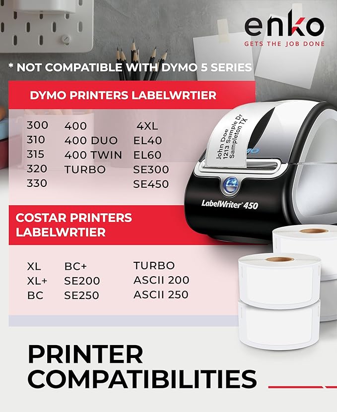 enKo Compatible for Dymo 30336 Labels (1 x 2-1/8 inches) - 48 Rolls, 24,000 Labels for Dymo LabelWriter 450 Turbo Printer and 4XL - Direct Thermal Address, Shipping and Barcode Label