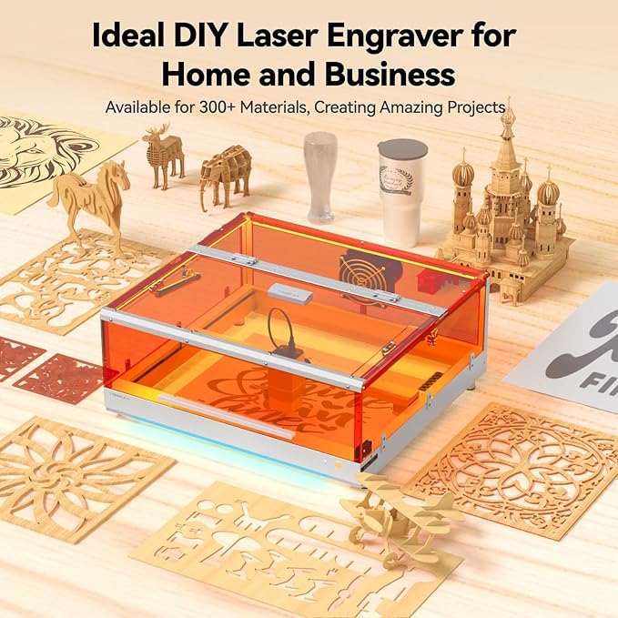 TOOCAA 20W Laser Engraver with Air Assist, No-Charge Software, Laser Cutter and Engraver Machine with Enclosure,Status Atmosphere Light for Tumblers Wood Metal Acrylic