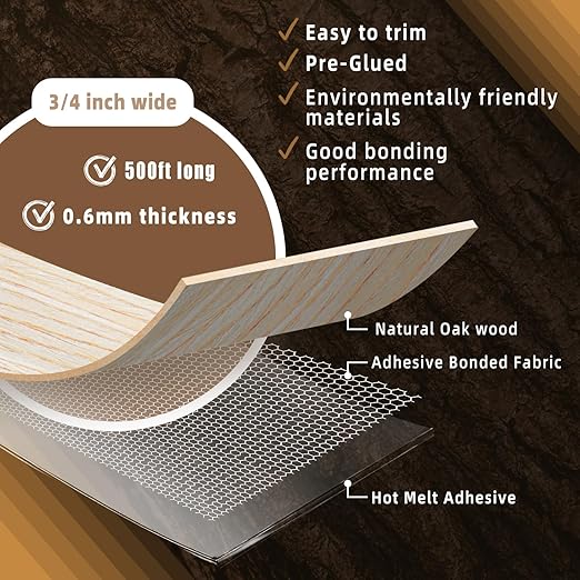 GSCIT Club Oak Edge Banding, 3/4 inch x 500ft roll of Veneer Edge Banding Preglued Flexible Wood Tape for Furniture Repair