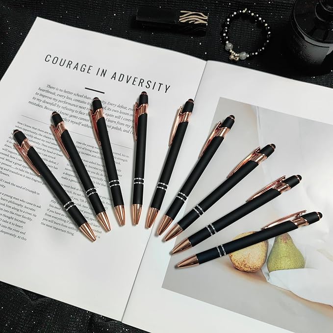 Aozora 9 Pack Ballpoint Pens Smooth Writing 2-in-1 Stylus Retractable Ballpoint Pen with Stylus tip, Office Decor Metal Stylu Pen for Touch Screens, 1.0 mm Black Ink (Black)