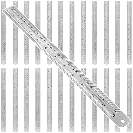 25 PCS 12 Inch Stainless Steel Ruler Bulk,Straight Edge Metal Rulers with Inch and Metric Scale for Measuring