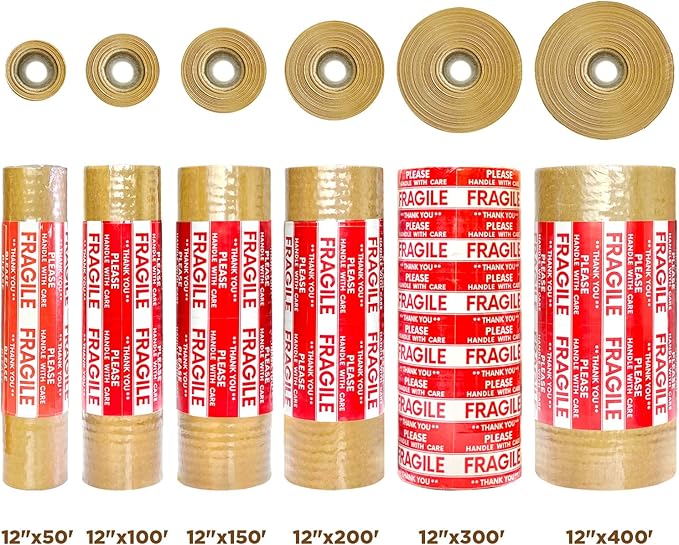 Honeycomb Packing Paper, 12"x50' White | Perforated Honeycomb Packing Paper Recyclable Moving Supplies for Shipping & Moving | Plastic-Free Alternative to Bubble Cushion Wrap with 36 Fragile Stickers
