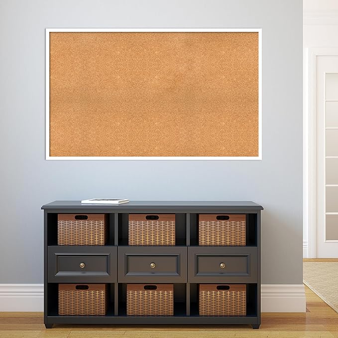Amanti Art Natural Cork Board for Wall, 31x51 Vision Board with White Frame, Oversize Corkboard Office Decor for Home Organization, Modern Corkboard Pinboard to Display Items for Home Organization in
