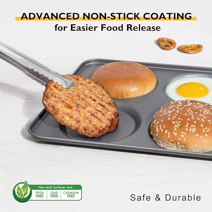 HONGBAKE Large Muffin Top Pan Set of 2, 4 Cup Nonstick Hamburger Bun Baking Pan, Jumbo Whoopie Pie Pan for Egg Sandwich, Cornbread, Layer Cake