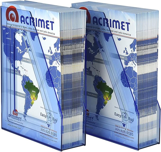 Acrimet Magazine File Holder, Durable Rack, Space-Saving Organizer (Plastic) (Clear Blue Color) (2 pack)