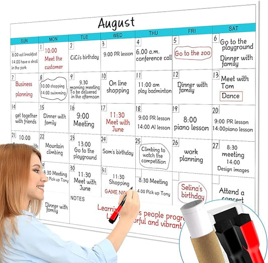 Dry Erase Calendar for Wall - 38" x 58" Extra Large White Board Calendar, One Month Undated Blank Daily Planner, Reusable Laminated 30-Day Task Organizer for Office, Classroom, Home(No Creases)