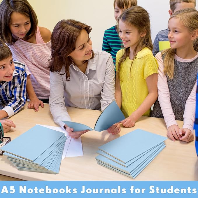 100 Pcs Kraft Notebook Journals 5.5 Inch x 8.3 Inch A5 Softcover Notebooks Bulk for Writing Sketch Office Notepad with 60 Pages 30 Sheets(Light Blue,Lined)