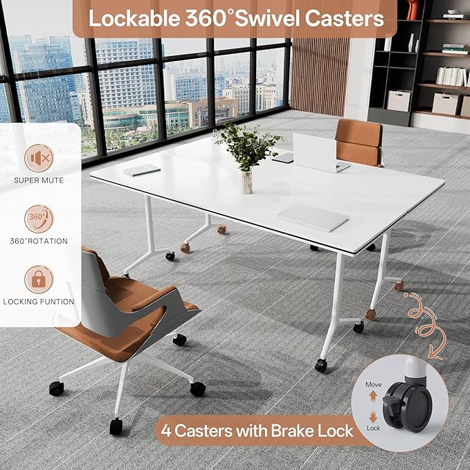 Conference Table, Folding Conference Tables for 2-20 People, Modern Conference Room Table with Wheels, Super Sturdy Large Rectangle Mobile Meeting Seminar Tables for Office (6PCS 61.0in)