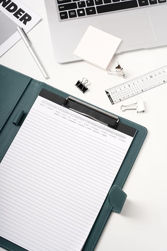 Clipboard Folder Padfolio A4, Mymazn Writing Portfolios Faux Leather Clipboards with Cover for Legal Pad Holder Letter Size 8.5 x 11 for Business Conference Notepad Clip Board (Gray Green)