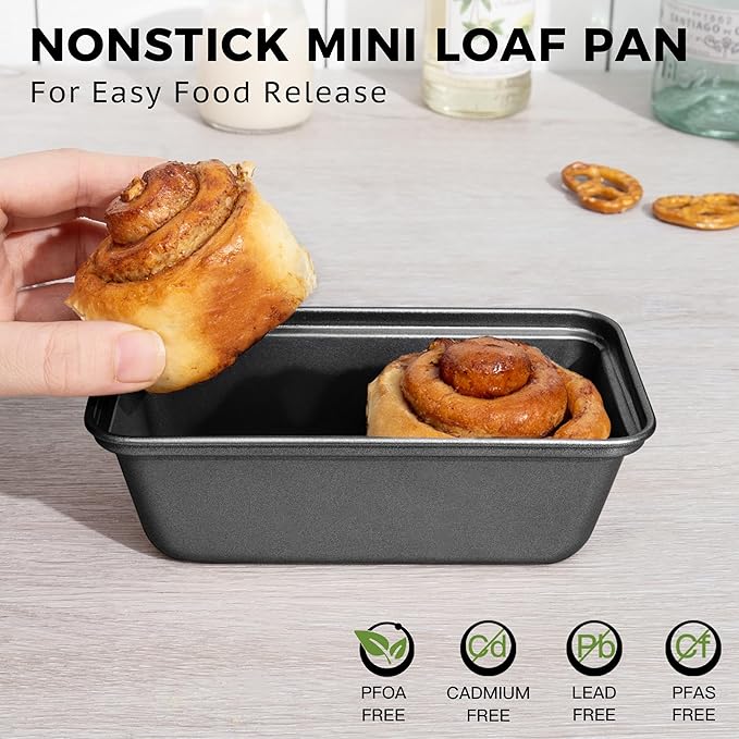 HONGBAKE Mini Loaf Pan for Baking Bread, 6 x 3.3 x 2 In Nonstick Small Banana Bread Tins Set of 3, Tiny Carbon Steel Meatloaf Pan - Dark Grey