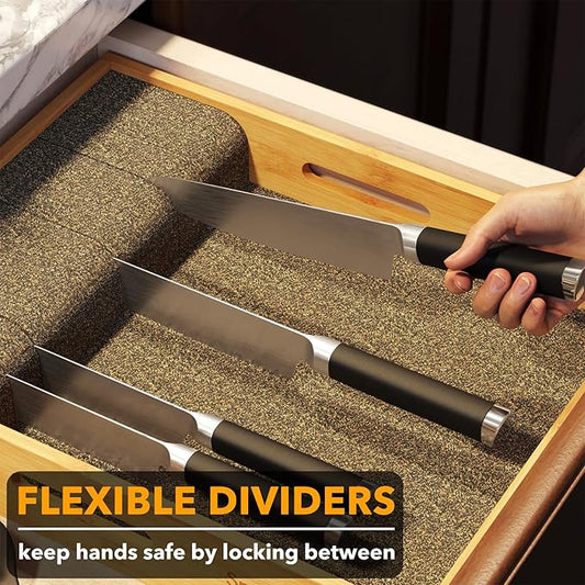SpaceAid Large Knife Drawer Organizer Bamboo Insert Dock, Kitchen Steak Knives Holder Organizers Block for Drawer in Storage Organization (Large)