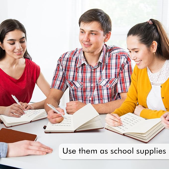 feela 24 Pack Journal Notebook for Work, Business Notebook Bulk Hardcover Lined Writing Journal with Pen Holder for Men Women Note Taking, with 24 Black Pens, 120 GSM, 5.1”x8.3”, A5, Brown