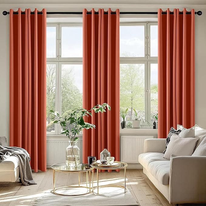 MIULEE Burnt Orange Blackout Curtains for Bedroom Living Room 72 Inches Long 2 Panels, Thermal Insulated Room Darkening Drapes Solid Grommet Top Noise Reduction Terracotta Rust Fall Window Treatments