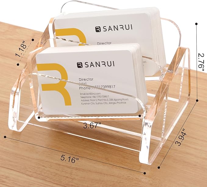 SANRUI Acrylic Business Card Holder for Desk, 2 Tier Clear Tilt Business Name Card Display Holders Stand Storage Organizer Fits 120 Business Cards (Horizontal, 2-Slot)