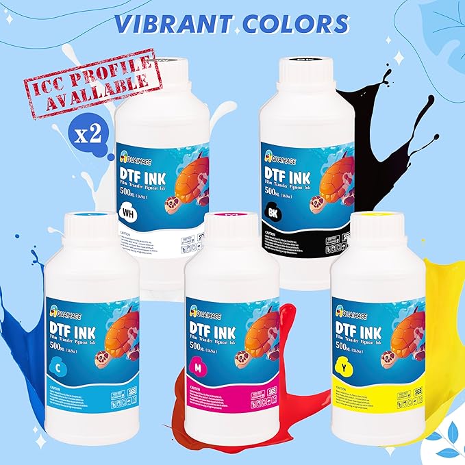 Premium DTF Ink 3000 ml, DTF Transfer Ink for PET Film, Refill Ink for printheads ET-8550, XP-15000, XP600, I3200, L1800, Direct to Film Heat Transfer Printing, 500ml x 6 (2W+BKCMY)