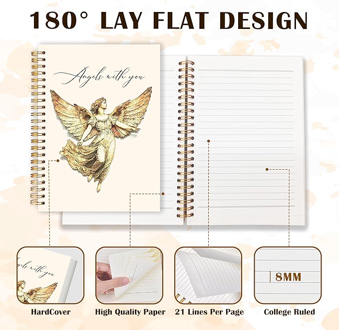 Qabliqo Angel Christian Spiral Notebooks, Faith Based Gifts Journals for Writing, Religious Christian Journal for Women, Prayer Journal, Angels with You Notebook for Note Taking, 5.5x8.3 Inch