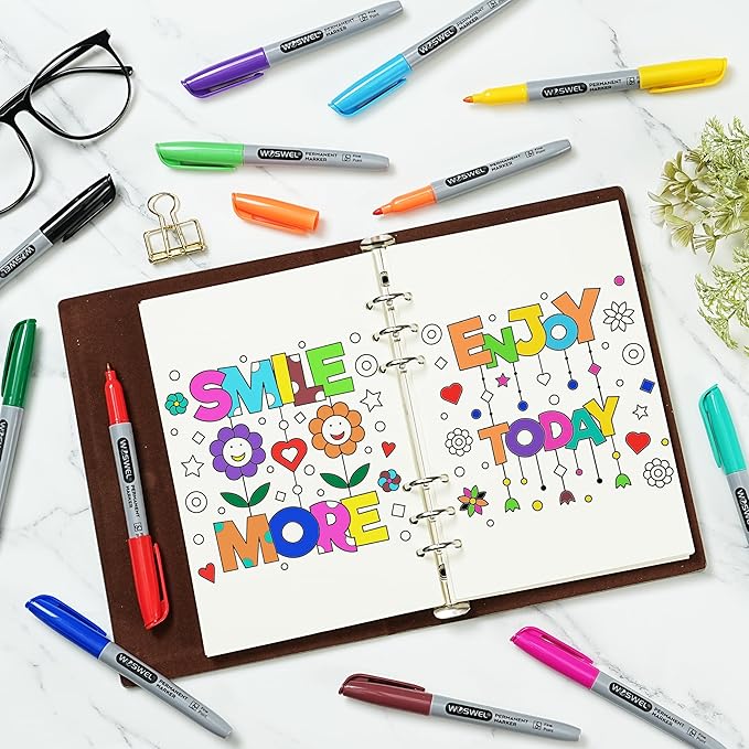 Permanent Markers Bulk, 144 Pack Permanent Marker Set, 12 Assorted Colors, Fine Point Tip, Fast Dry, Waterproof, work on Plastic, Glass, Metal, Wood and Stone, Perfect for School, Office, Home