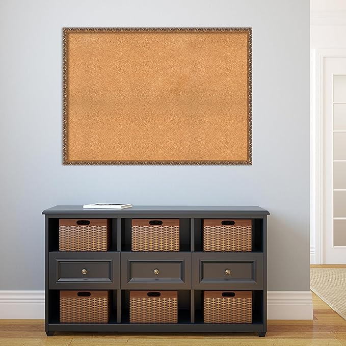 Amanti Art Natural Cork Board for Wall, 32x44 Vision Board with Bronze Frame, Oversize Corkboard Office Decor for Home Organization, Traditional Corkboard Pinboard to Display Items for Home