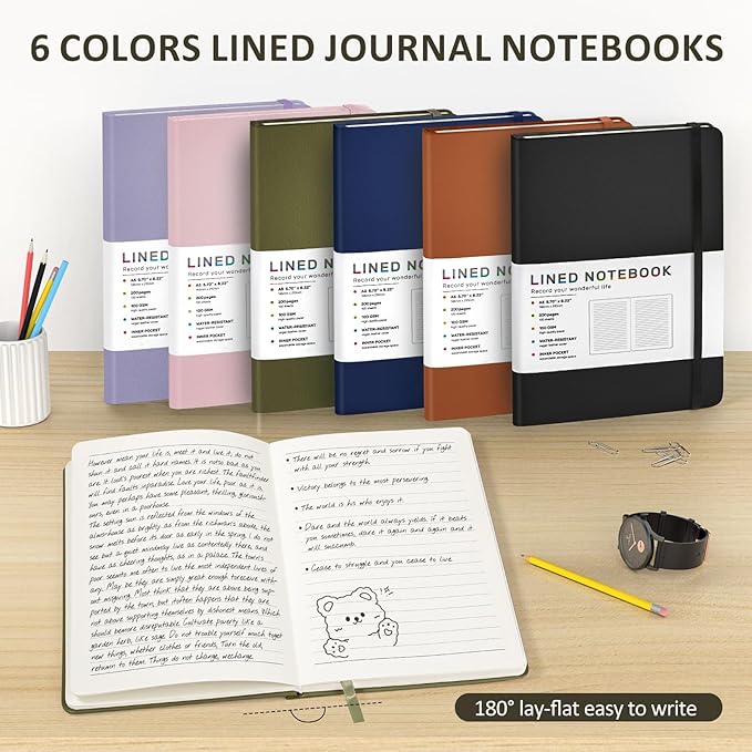 Lined Journal Notebook for Women Men, 200 Pages A5 Hardcover Leather Journals for Writing,Travel,School,Office,Work,Business,College Ruled Notebooks for Note Taking, Diary Notepad 5.7"×8.3"(Green)