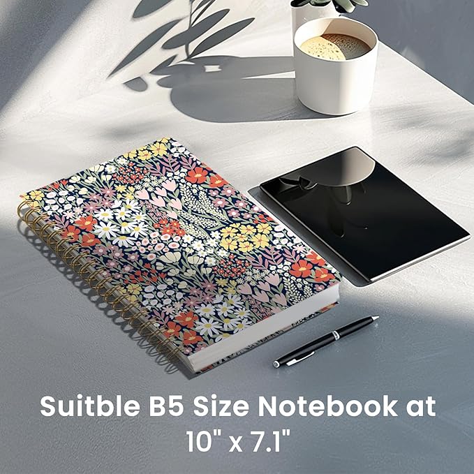 Lined Spiral Notebook Journal for Work, 300 Pages Thick B5 (7.1"x10") College Ruled Journal for Women & Writing, Hardcover Notebook for Note Taking, Perfect for Office Home School, Spring Meadow