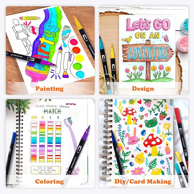 Dual Markers Brush Pens, 100 Coloring Pens and Fine Tips – Premium Art Supplies for Kids & Adults, Perfect for Coloring Books, Hand Lettering, Calligraphy, and Drawing