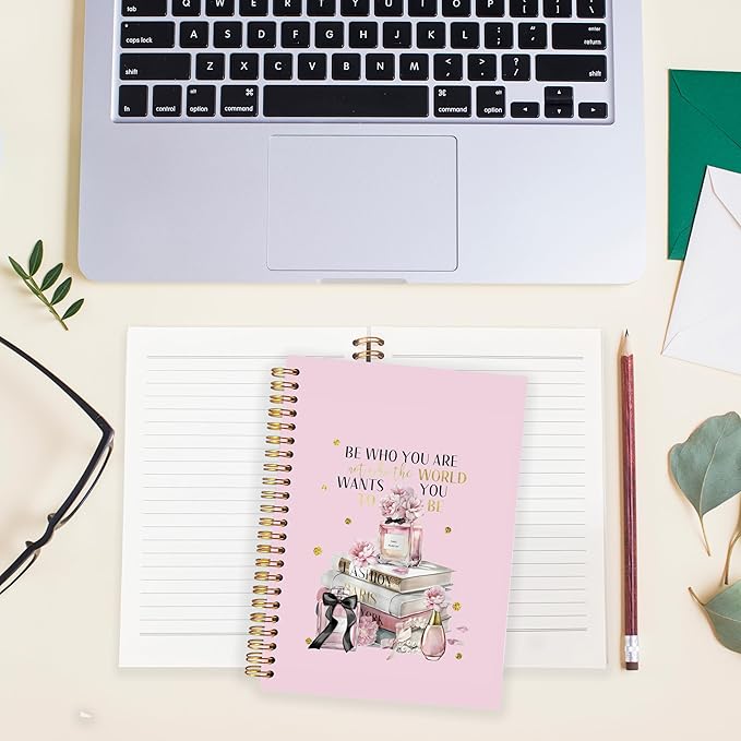 BearCake Pink Positive Affirmations Gifts Notebook Journal for Women,be who you are not who the world wants you to be Journaling Notebook,Hardcover Spiral Notebook 5.5x8.3