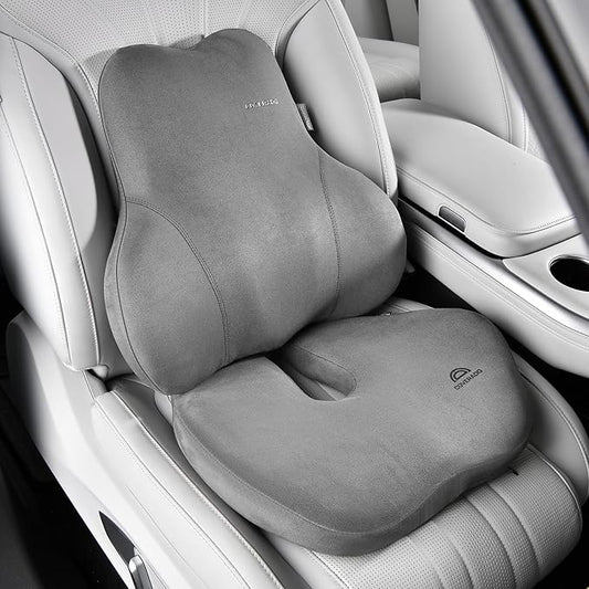 Coverado Memory Foam Car Seat Cushion and Lumbar Support Pillow for Car, Ergonomic Office Chair Cushion for Lower Back Pain Relief, Breathable & Non-Slip for Car, Home, and Office Use, Gray
