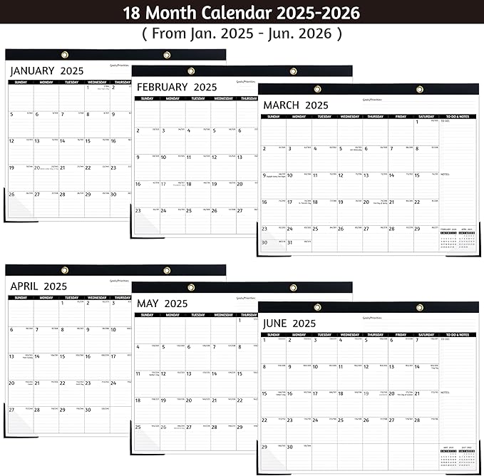 2025-2026 Desk Calendar – Jan 2025 – Jun 2026, 18 Monthly Calendar 2025-2026, Large Desk Calendar, 22'' x 17'', 2025 Desk/Wall Calendar with Desk Pad, To-do Lists, Ruled Blocks, Corner Protectors