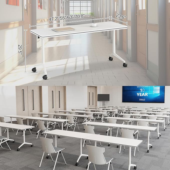 Folding Conference Room Tables 6 Pack, Foldable Modern Mobile Meeting Table Desk Training Table 6FT Large Rolling OfficeTable for Conference Training Classroom (4, 63" * 23.6" * 29.5")